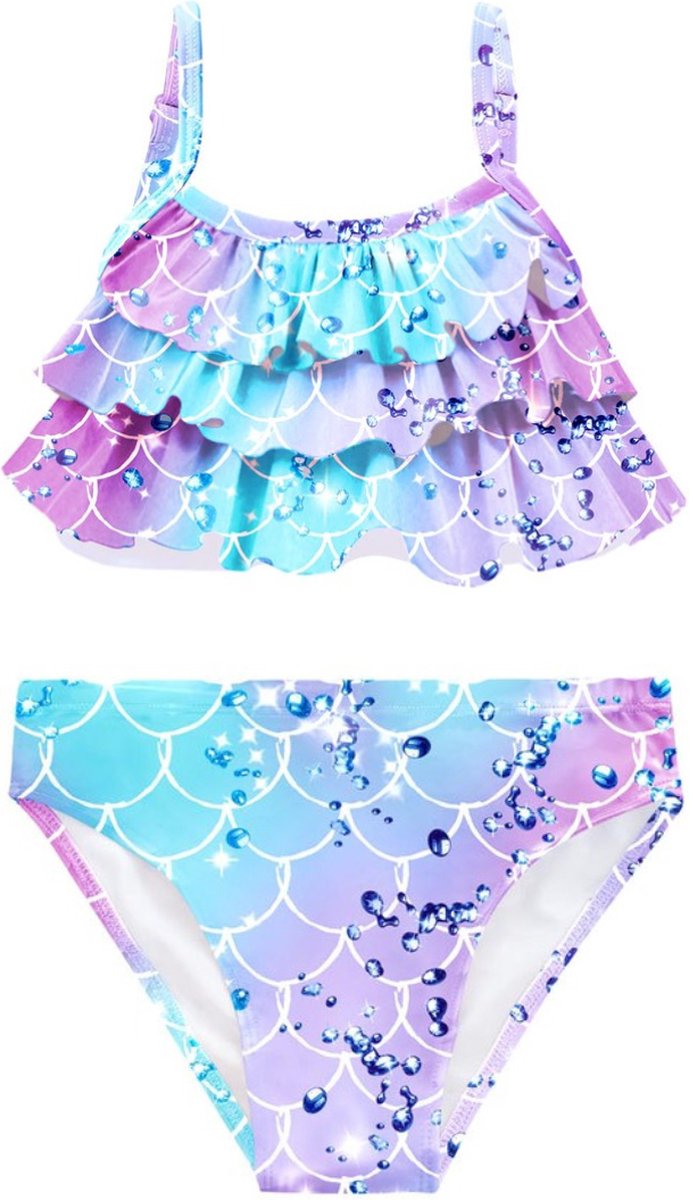 Zeemeerminstaart met bikini verkleed set Blauw en Paars