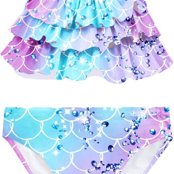 Zeemeerminstaart met bikini verkleed set Blauw en Paars