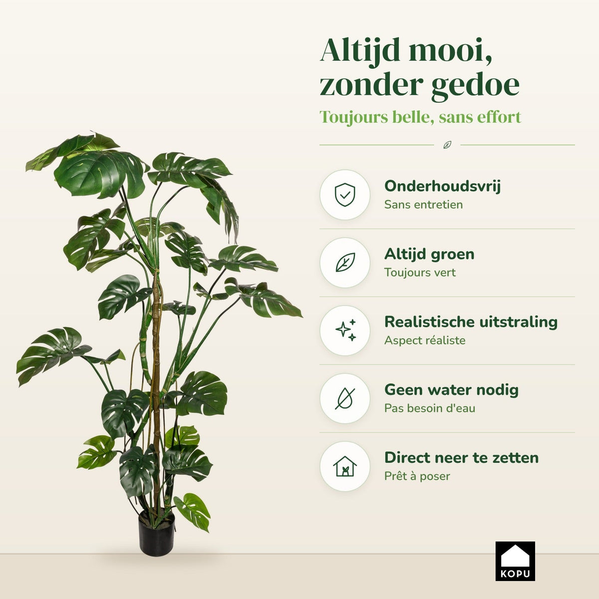 Kopu® Kunstplant Split Philodendron 180 cm - 23 bladeren - Nepplant