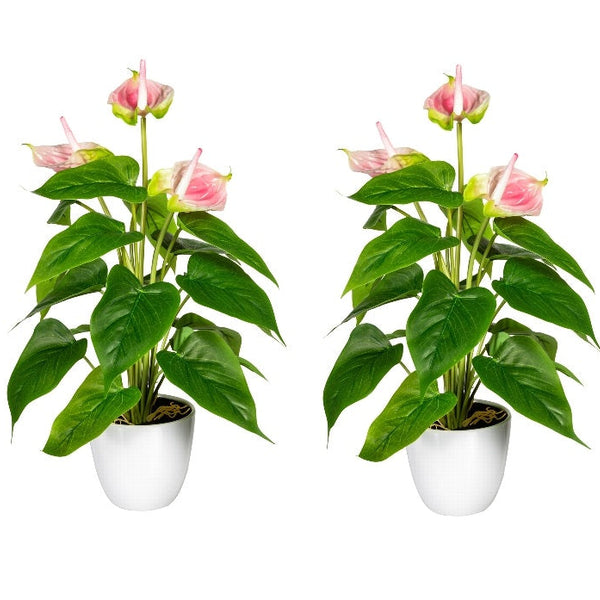 Kopu® 2 stuks Anthurium Roze Kunstplant 40 cm - Flamingoplant Roze
