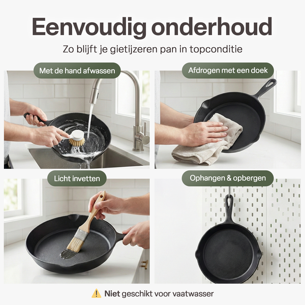 Gietijzeren Koekenpan Set 3-delig – Skillet Set Ø16, Ø19,5 & Ø24,5 cm – Voorgekruid Gietijzer – Geschikt voor Inductie, Gas, Oven & BBQ – Inclusief Siliconen Handgrepen