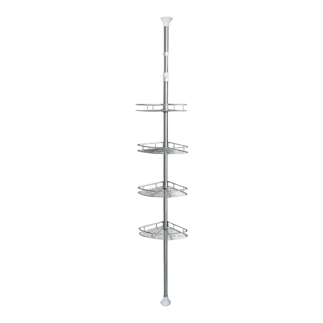 Telescopisch Doucherek - Verstelbaar 70-275 cm - 4 Mandjes - Bevestigen zonder Boren of Schroeven - Hoek Rek voor in de Douche