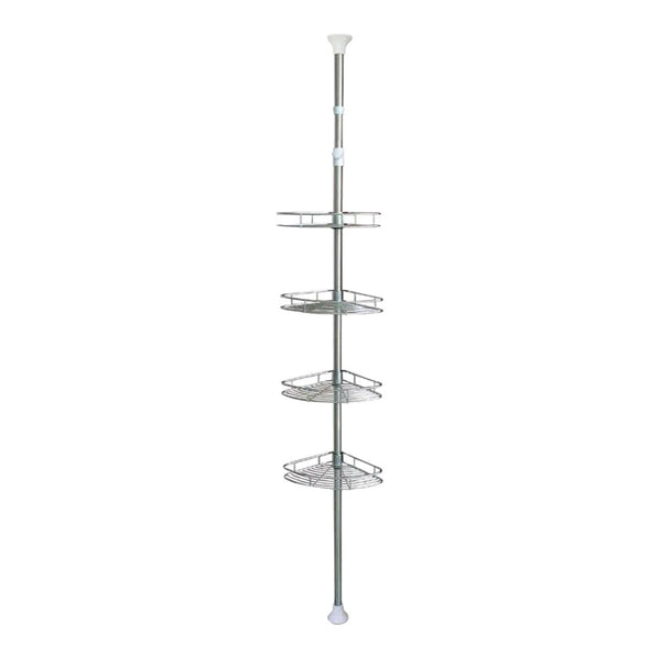 Telescopisch Doucherek - Verstelbaar 70-275 cm - 4 Mandjes - Bevestigen zonder Boren of Schroeven - Hoek Rek voor in de Douche