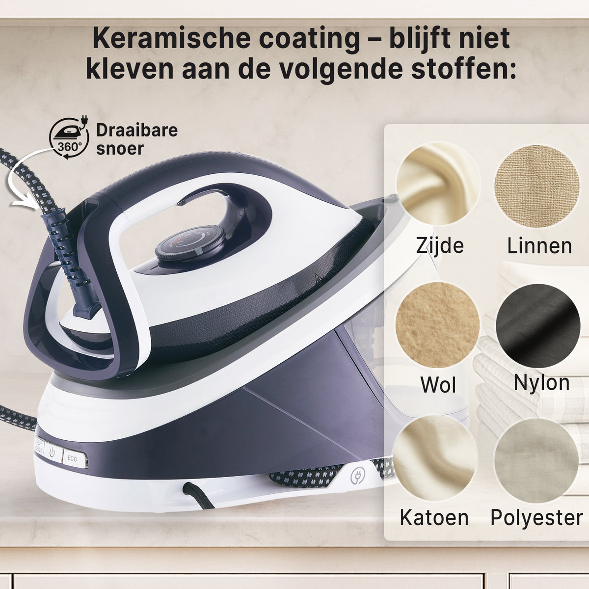 Carewat Stoomstrijkijzer met Stoomgenerator - Wit - 2200W - 1.5L Uitneembare Watertank - 100 g-min Stoomproductie - Keramische Zoolplaat - 3.0 Bar Stoomdruk - Anti-Oververhitting - Geschikt voor alle stoffen