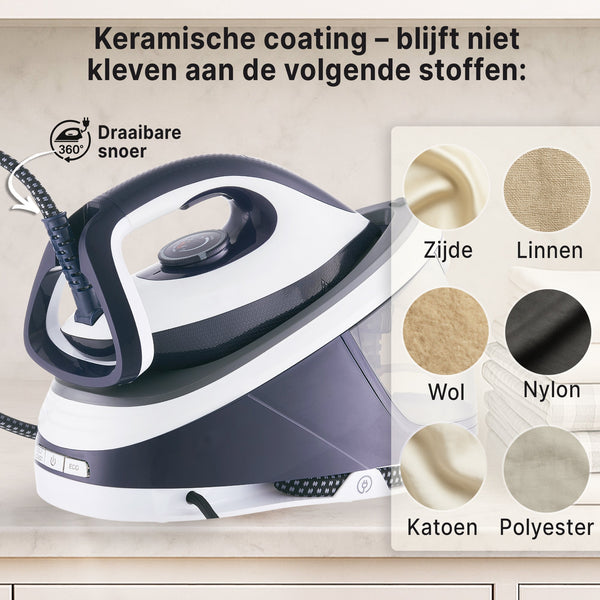 Carewat Stoomstrijkijzer met Stoomgenerator - Wit - 2200W - 1.5L Uitneembare Watertank - 100 g-min Stoomproductie - Keramische Zoolplaat - 3.0 Bar Stoomdruk - Anti-Oververhitting - Geschikt voor alle stoffen