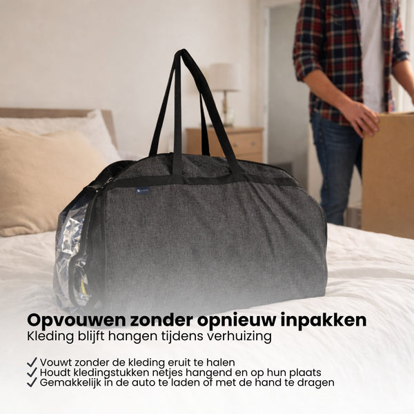 Kledinghoes met Hanger – Opvouwbare Kleding Organizer – Kleding Opbergzak met Rits & Venster – Kleding Transporthoes – Geschikt voor Verhuizen & Reizen – 127 x 60 x 25 cm – Zwart