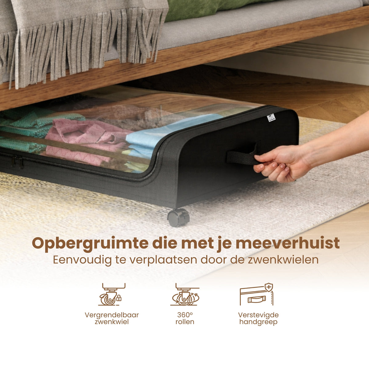 Onderbed Opbergbox met Wielen – Opbergbox Onder Bed 80x44x16 cm – Transparant & Stofvrij – Opbergbox voor Kleding, Schoenen & Beddengoed – Ruimtebesparende Bedlade