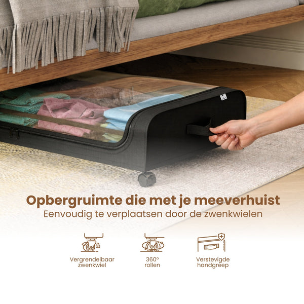 Onderbed Opbergbox met Wielen – Opbergbox Onder Bed 80x44x16 cm – Transparant & Stofvrij – Opbergbox voor Kleding, Schoenen & Beddengoed – Ruimtebesparende Bedlade