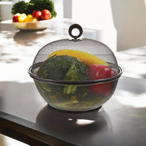 Fruitmand met Vliegenkap - Zwart - Diameter: 22,5 cm - Fruitopbegrer - Zwarte Fruitmand
