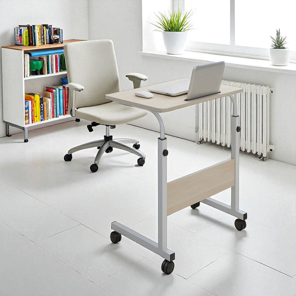 Verstelbare Laptoptafel op Wielen – In Hoogte Verstelbaar (71-98 cm) – 60 cm Breed – Compact Bureau – Verrijdbaar Laptoptafeltje voor Thuis & Kantoor – Wit