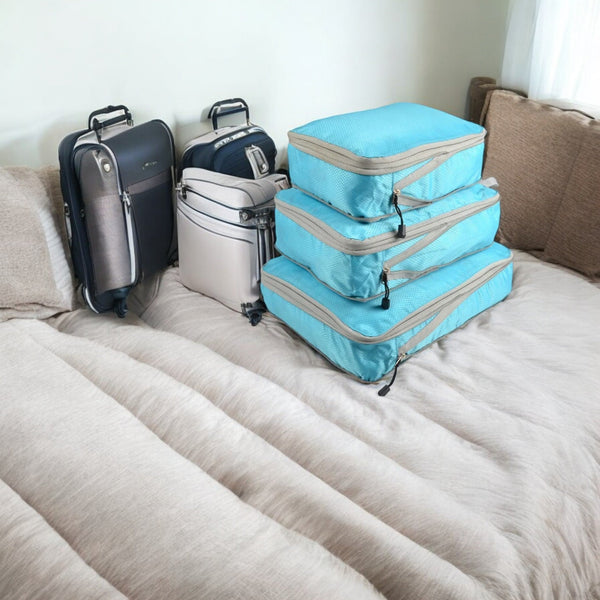 Compressie Packing Cubes - Blauw - 4 stuks - Compression Rits - Organizer Set Voor Koffers en Tassen - Bagage & Backpack Compression