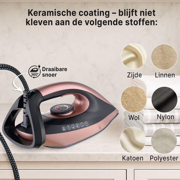 Carewat Stoomstrijkijzer met Stoomgenerator - Goud - 2200W - 1.5L Uitneembare Watertank - 100 g-min Stoomproductie - Keramische Zoolplaat - 3.0 Bar Stoomdruk - Anti-Oververhitting - Geschikt voor alle stoffen