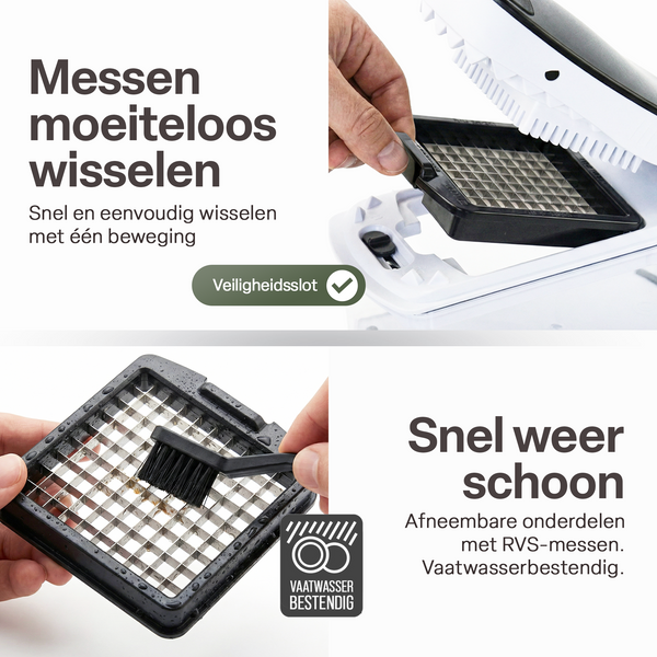 Chefino Squalo - Groentesnijder Set met Opvangbak – Mandoline Snijder – 8 RVS Messen – Uiensnijder & Blokjessnijder – Groentehakker – Keuken Snijapparaat – Inclusief Rasp en Julienne