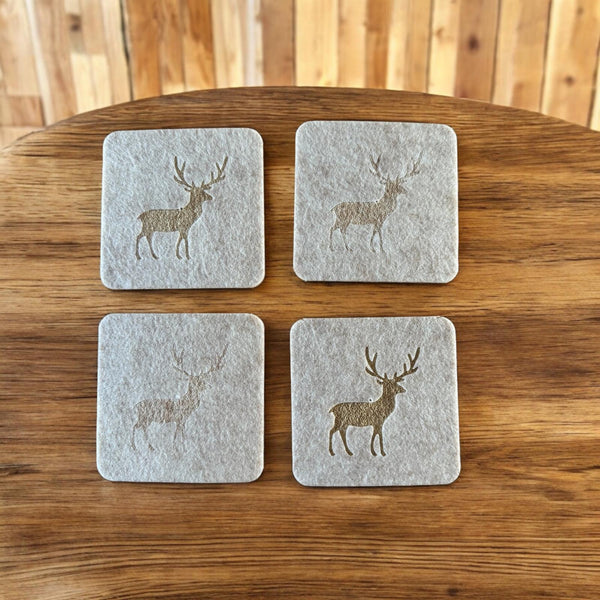 Onderzetters - Beige met Eland - 4 stuks - Vilt - Dubbelzijdig - Tafelbeschermer - Onderzetters voor Glazen