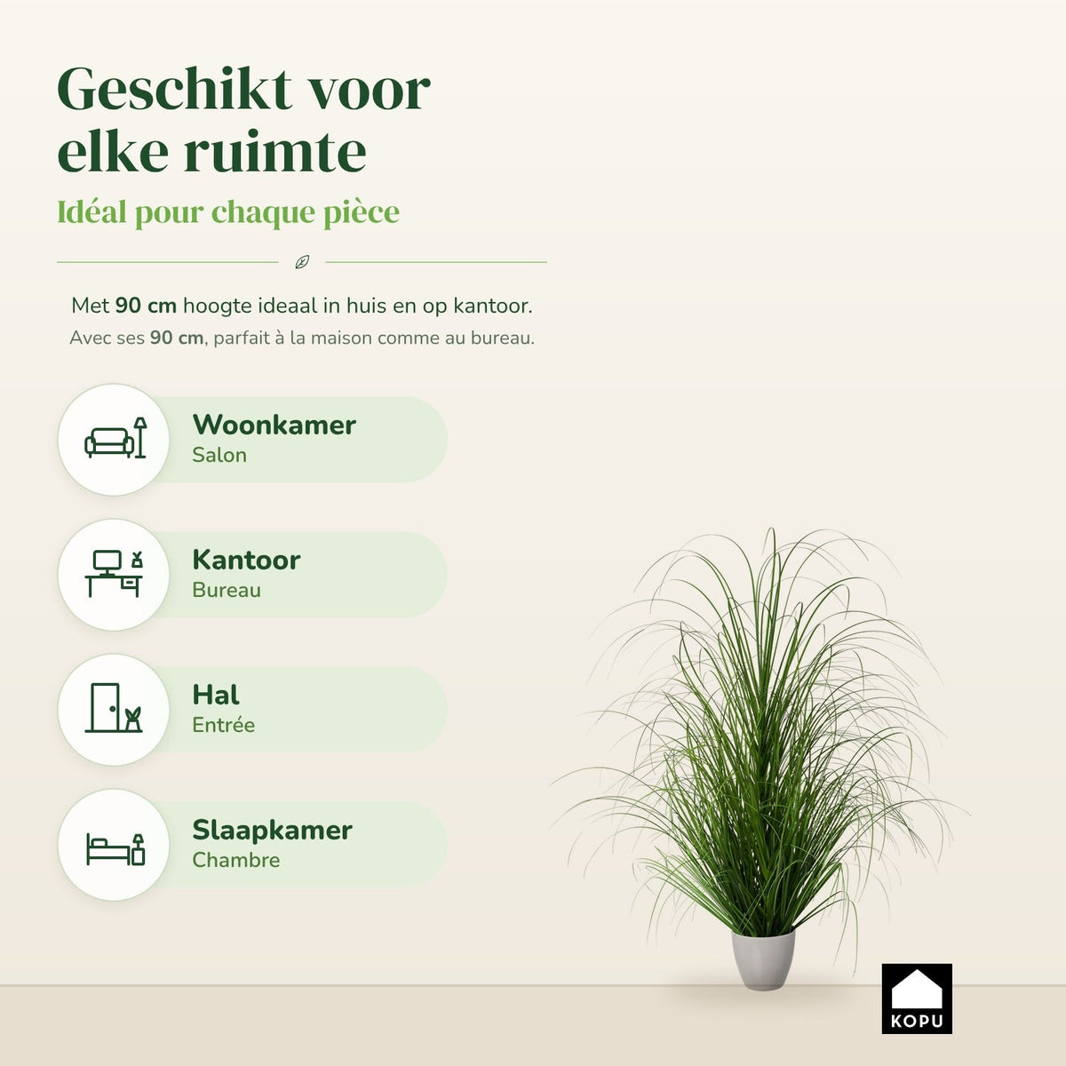 Kopu® Kunstplant Zegge Grasplant 90 cm - in Witte Sierpot - Nepplant
