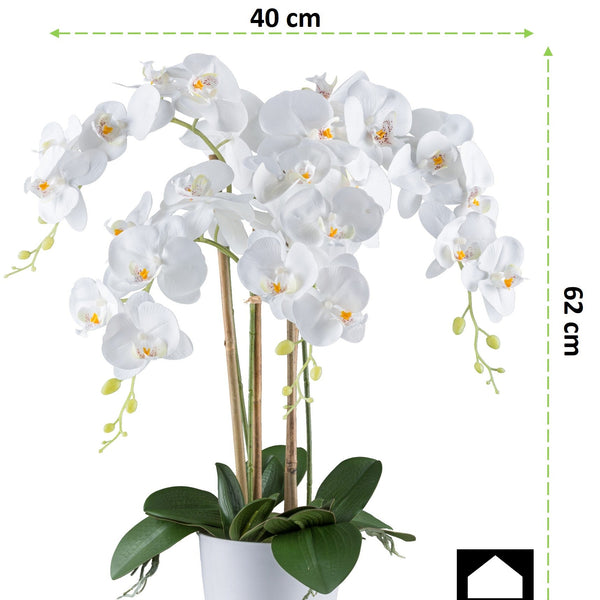 Kopu® Kunstbloem Orchidee 62 cm Wit met witte Pot - Phalenopsis