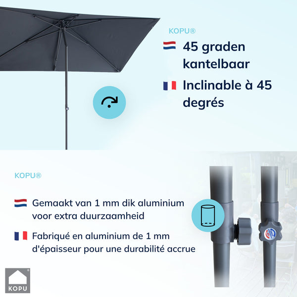 Kopu® Leon Parasol Rechthoek 150x250 cm - Balkonparasol met Hoes - Grijs