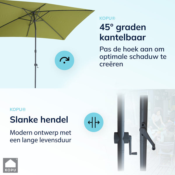 Kopu® Sevilla Parasol Rechthoek 200x300 cm met Hoes en voet - Olijfgroen