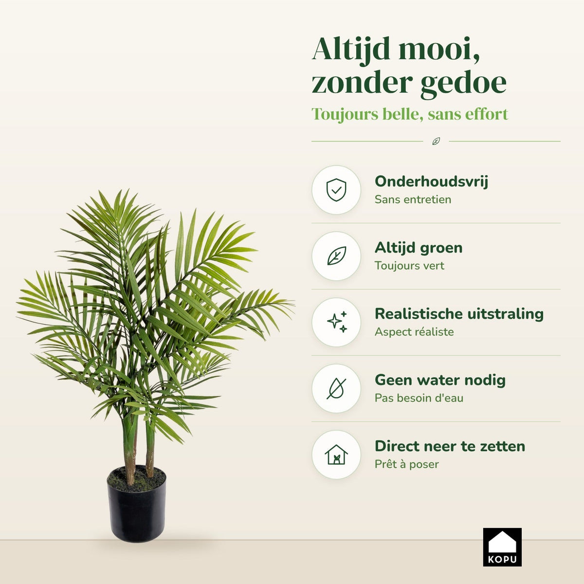 Kopu Kunstplant Bergpalm 65 cm 3 Stammen - In Zwarte Pot - Nepplant