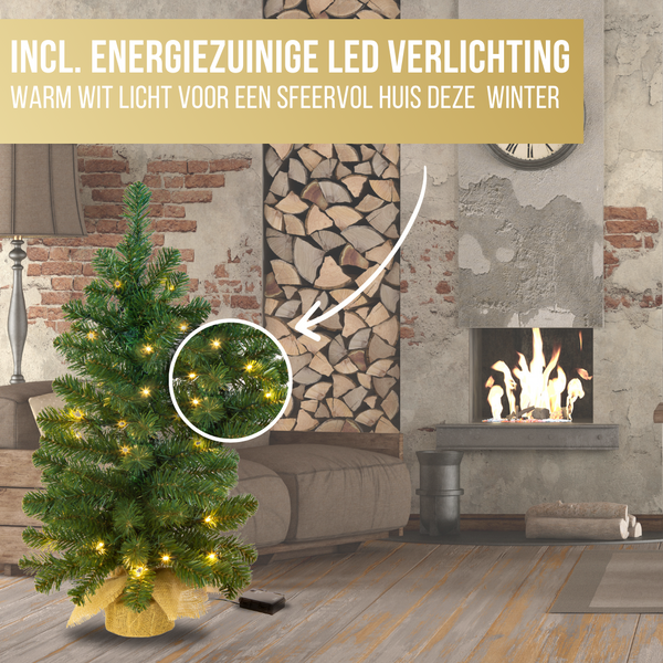 Excellent Trees® Jarbo Mini Kerstboom 75 cm met verlichting - Kunstkerstboom kant en klaar met Verlichting - Hoogwaardig PVC - 55 LED Lampjes