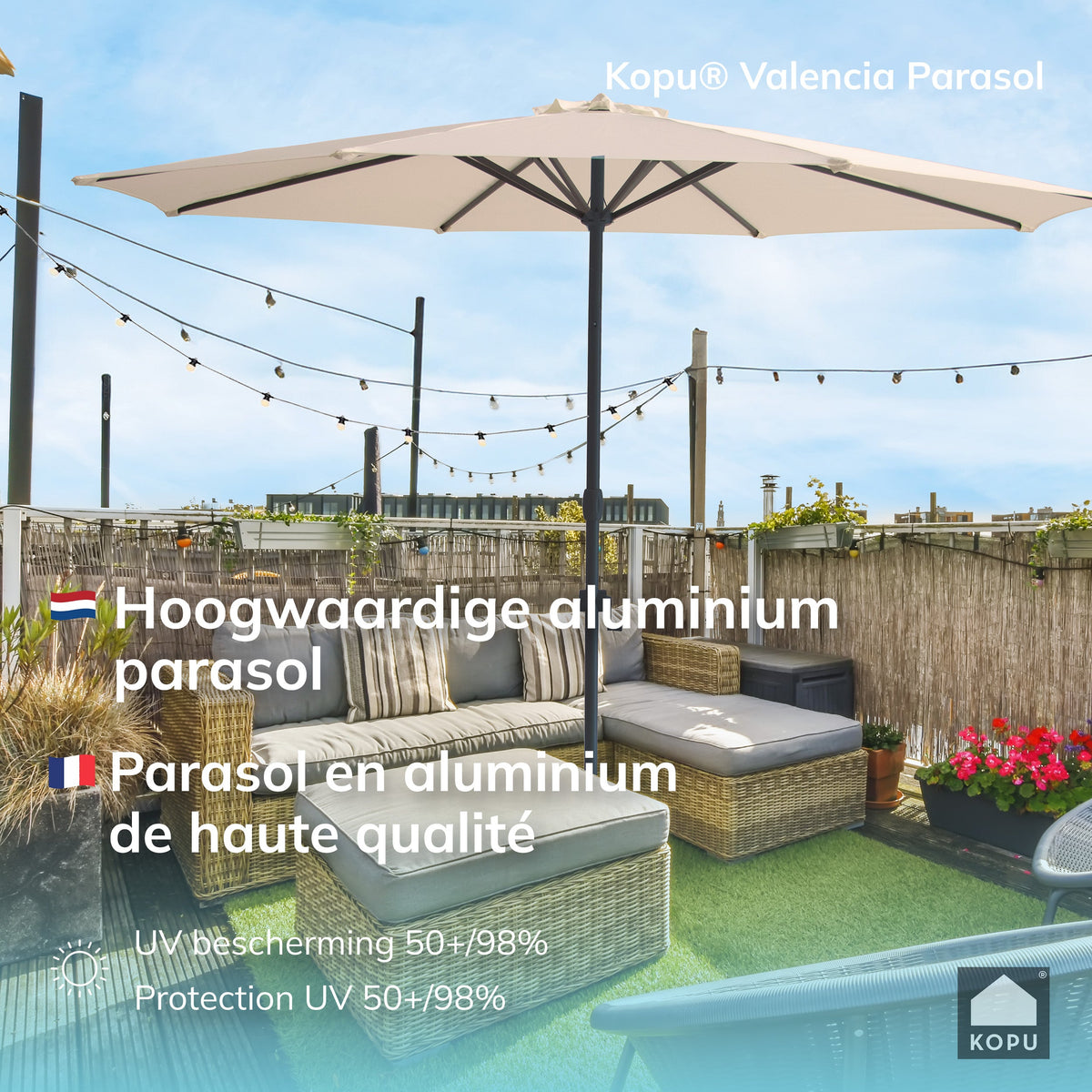 Kopu® Valencia Parasol Rond 300 cm met Beschermhoes - Creme