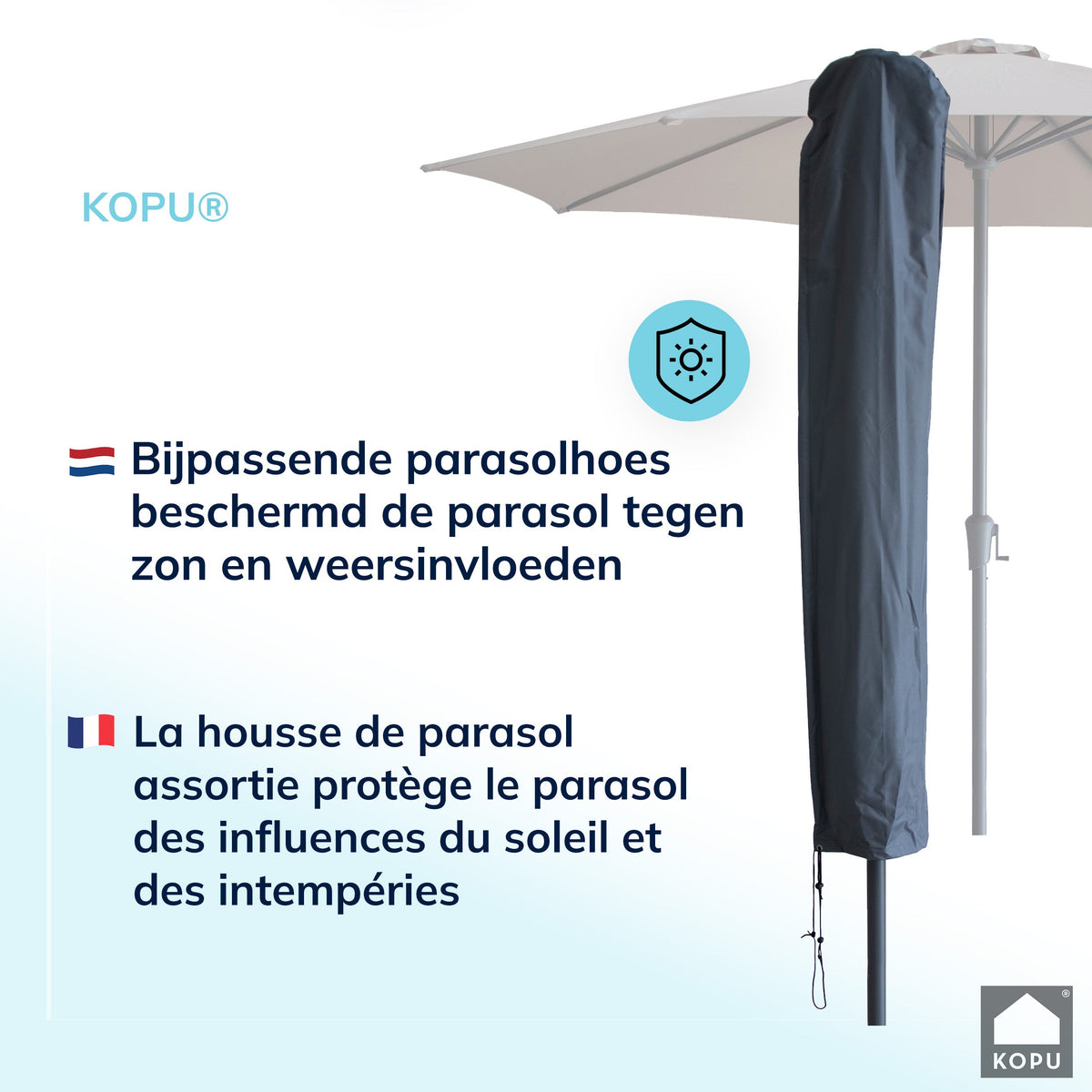 Kopu® Set Madrid 350 cm Grote Parasol Rond met Beschermhoes en Parasolvoet - Taupe