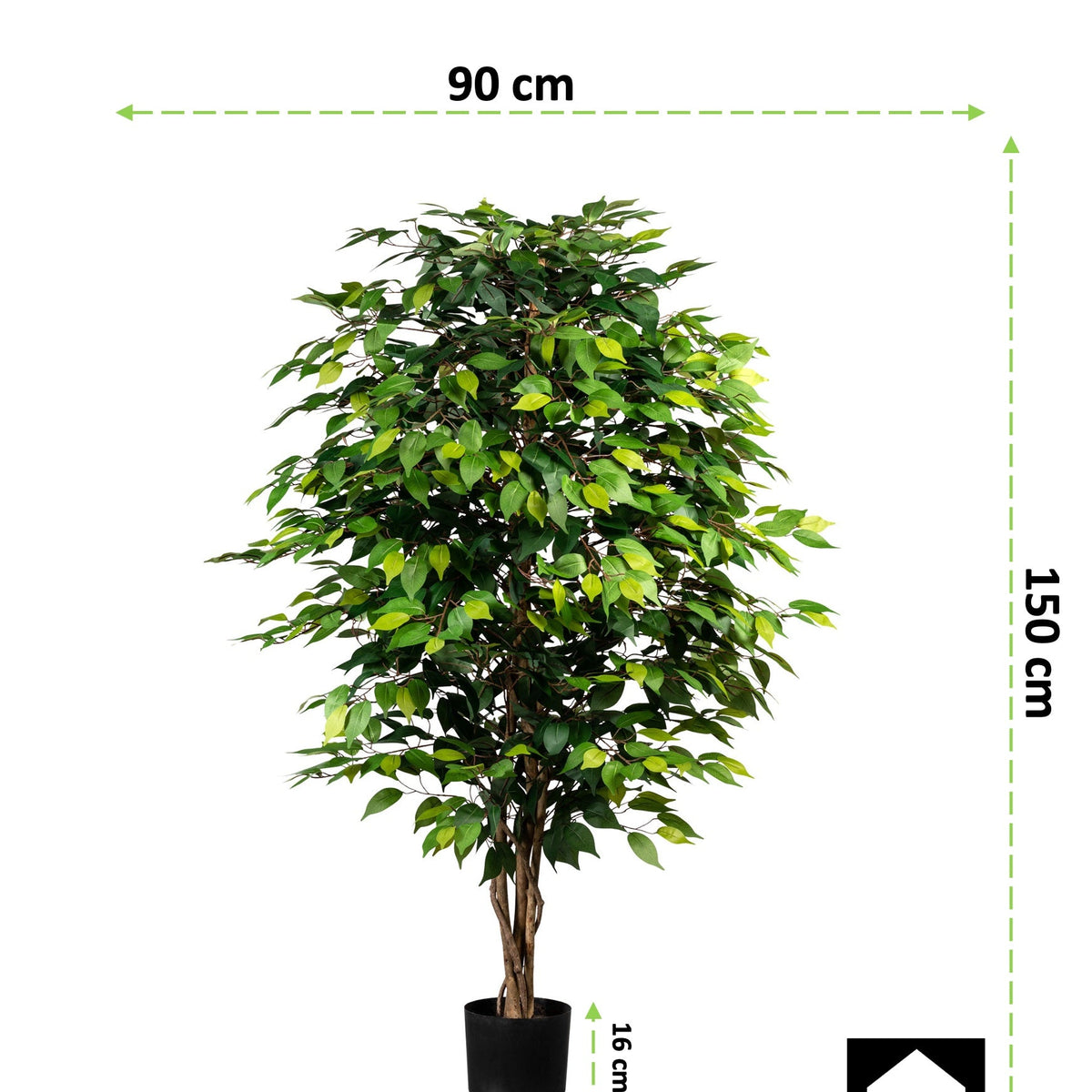 Kopu® Kunstplant Ficus Benjamina 150 cm in zwarte pot - 1764 bladeren