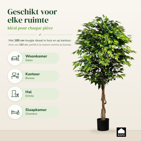 Kopu Kunstplant Ficus 180 cm - in pot - met Natuurstam