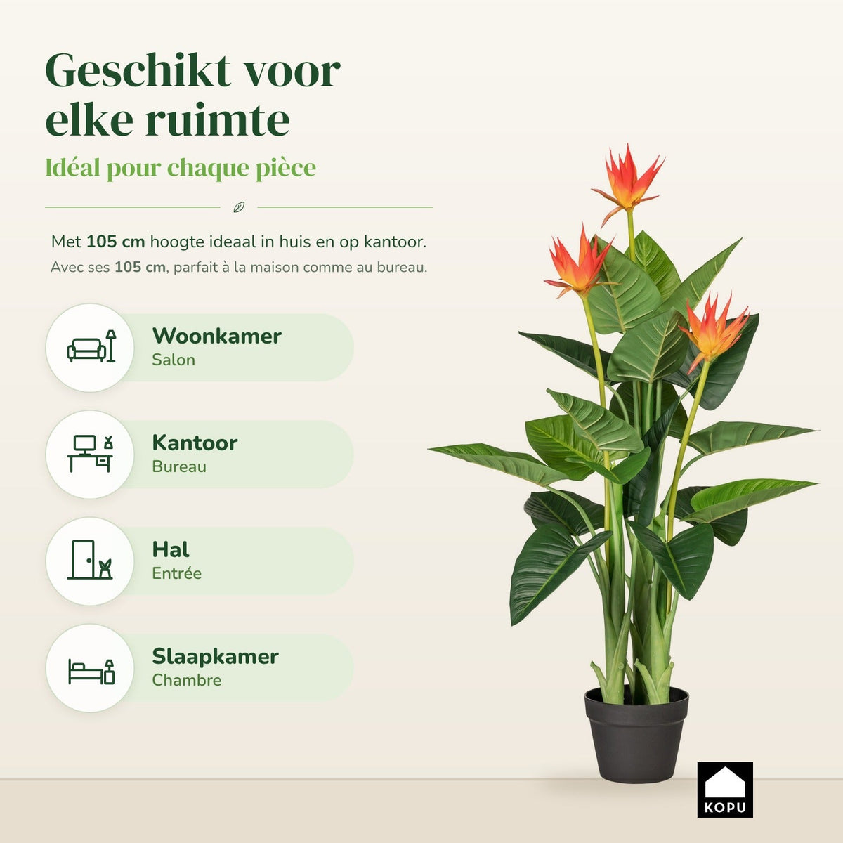 Kopu® Kunstplant Guzmania 105 cm met 3 oranje bloemen - Nepplant