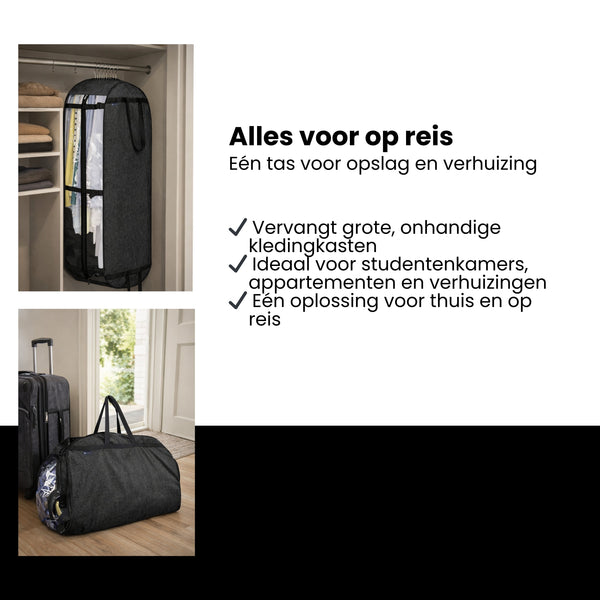 Kledinghoes met Hanger – Opvouwbare Kleding Organizer – Kleding Opbergzak met Rits & Venster – Kleding Transporthoes – Geschikt voor Verhuizen & Reizen – 127 x 60 x 25 cm – Zwart