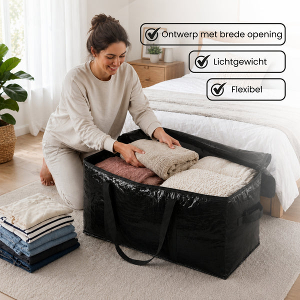 Opbergtassen XL - Zwart - 4 Stuks - 92 Liter - Verhuistassen - Big Shopper - Waterdicht - Opbergzak met Handvat (kopie)