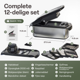 Chefino Multi - Groentesnijder Set 12-delig – Mandoline Snijder & Groentehakker – Blokjessnijder, Julienne Snijder & Rasp – Groente Snijder met Opvangbak 1L – Keukensnijder met 7 Snijopties