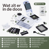 Chefino Verto - Groentesnijder Set met Opvangbak – Mandoline Snijder – Groentehakker – Blokjessnijder – Julienne Snijder – RVS Messen – Groente Chopper met 8 Snijbladen – Keukensnijder