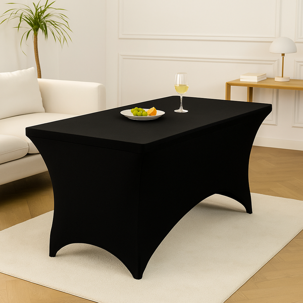 Rechthoekige Tafelhoes Stretch – 180 x 75 x 75 cm – Elastisch & Strak – Wasbaar – Zwart – Voor Feesten, Beurzen & Evenementen