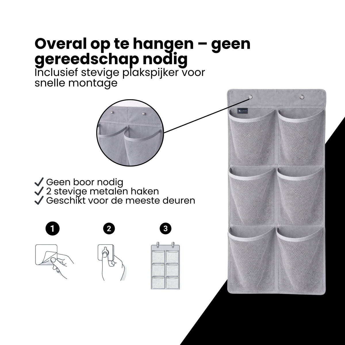 Schoenenkast Hangend - Schoenenzak 6 vakken - Opbergen van Schoenen aan Deur - Schoenenzak Grijs - Oplossing voor rondslingerende schoenen - Hoogwaardige Schoenenkast