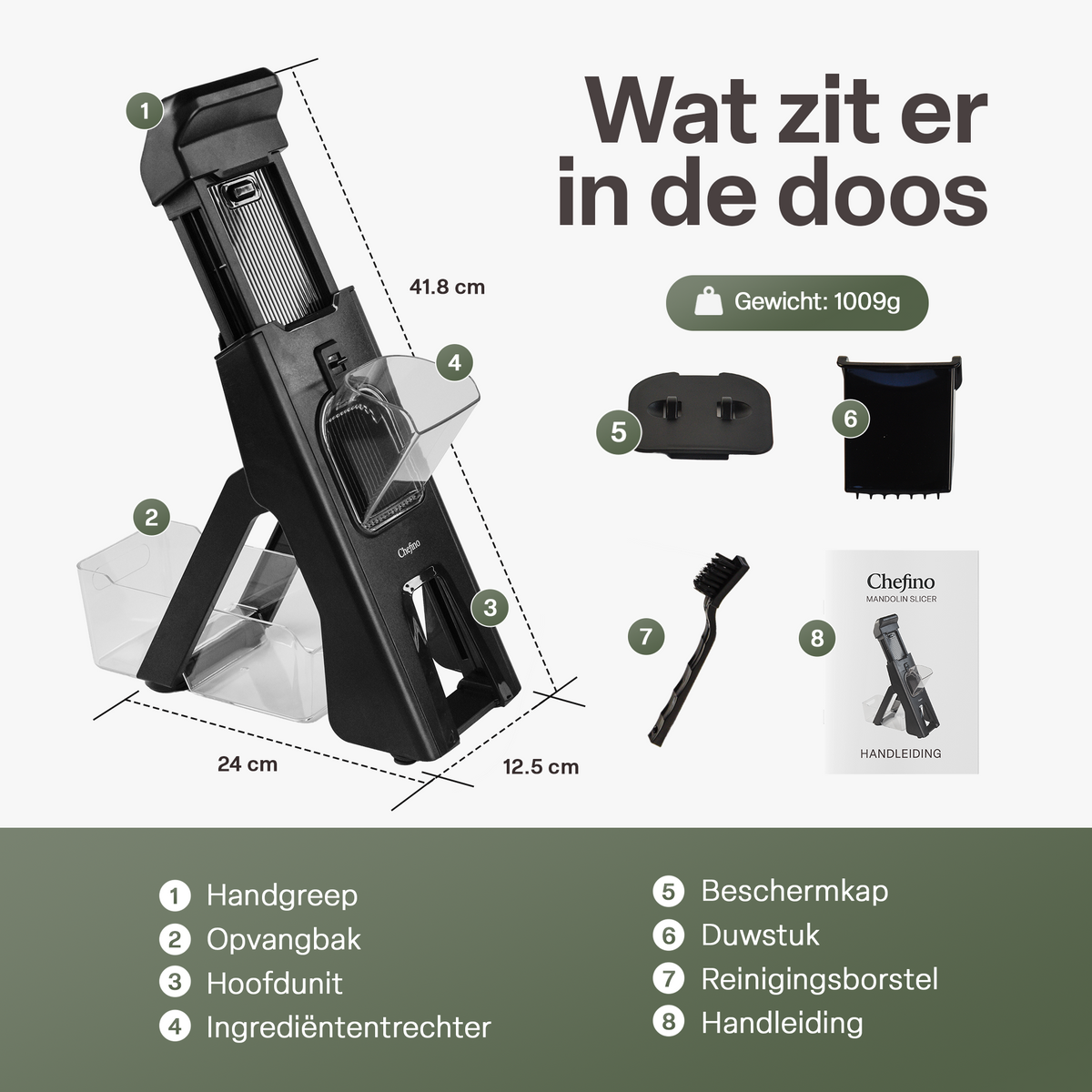 Chefino Taglio - Mandoline - Groentesnijder met Opvangbak – Verstelbare Groente Snijder – Julienne Snijder – Blokjessnijder – Groente Hakker – Mandoline Keuken – Komkommer, Ui en Groente Snijden