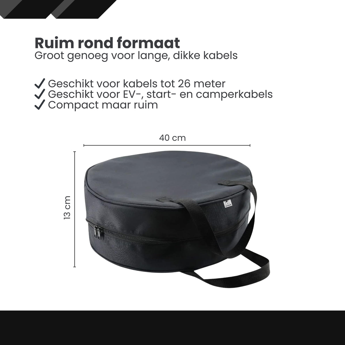 EV Kabel Tas – Opbergtas voor Laadkabel Auto – Waterdichte Kabel Organizer Auto Kofferbak – Geschikt voor EV, Startkabels & Verlengkabels tot 26 Meter – 40 cm Rond Formaat