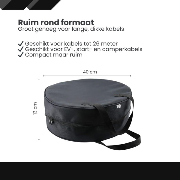 EV Kabel Tas – Opbergtas voor Laadkabel Auto – Waterdichte Kabel Organizer Auto Kofferbak – Geschikt voor EV, Startkabels & Verlengkabels tot 26 Meter – 40 cm Rond Formaat