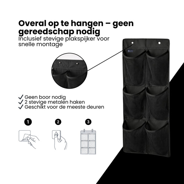 Schoenenkast Hangend - Schoenenzak 6 vakken - Opbergen van Schoenen aan Deur - Schoenenzak Zwart - Oplossing voor rondslingerende schoenen - Hoogwaardige Schoenenkast