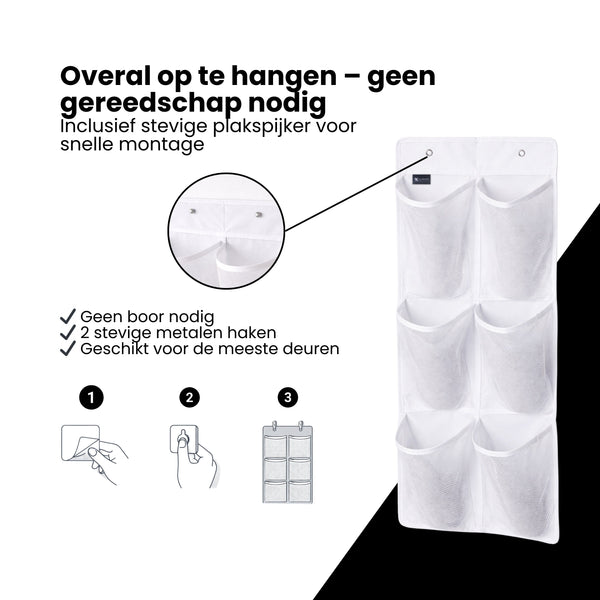 Schoenenkast Hangend - Schoenenzak 6 vakken - Opbergen van Schoenen aan Deur - Schoenenzak Wit - Oplossing voor rondslingerende schoenen - Hoogwaardige Schoenenkast