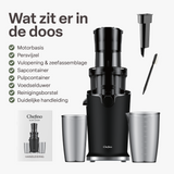 Chefino Slowjuicer – Koude Pers Sapcentrifuge – Extra Brede Vultrechter 9 cm – Stille High-Torque Motor – Dubbel Filtersysteem – Hoog Saprendement – Makkelijk te Reinigen