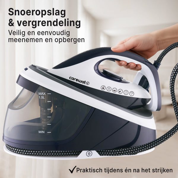 Carewat Stoomstrijkijzer met Stoomgenerator - Wit - 2200W - 1.5L Uitneembare Watertank - 100 g-min Stoomproductie - Keramische Zoolplaat - 3.0 Bar Stoomdruk - Anti-Oververhitting - Geschikt voor alle stoffen