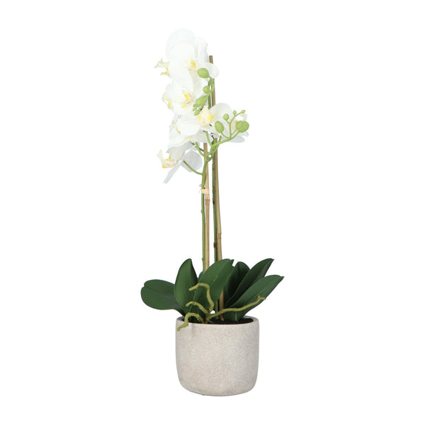 Kopu® Kunstbloem Orchidee 60 cm Wit met cement Sierpot - Phalenopsis