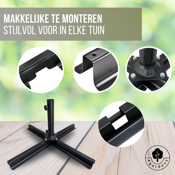4gardenz® Parasol Kruisvoet voor Verzwaringstegels 77x77x31 cm - Zwart