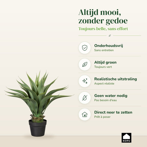 Kopu® Kunstplant Agave 57 cm in zwarte Pot - 25 bladeren - Nepplant