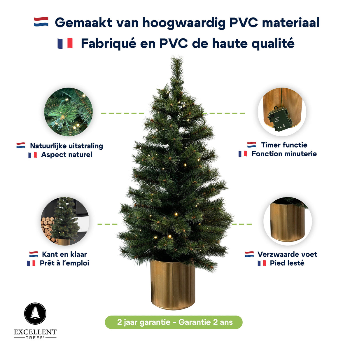 Excellent Trees® Husby Kerstboom 90 cm - Pot - 80 LED op Batterijen