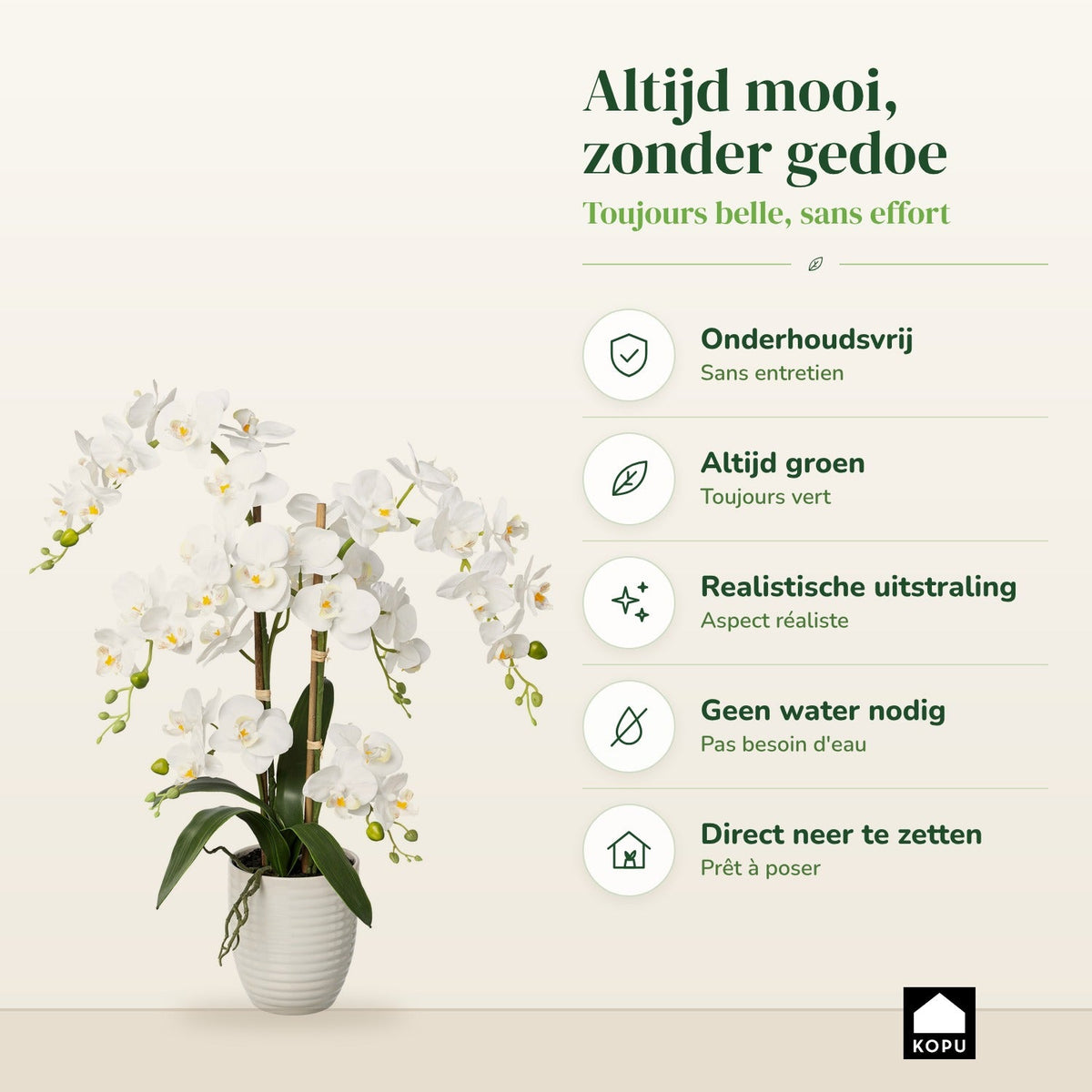 Kopu® Kunstbloem Orchidee 67 cm Wit In Bloempot Rond - Phalaenopsis