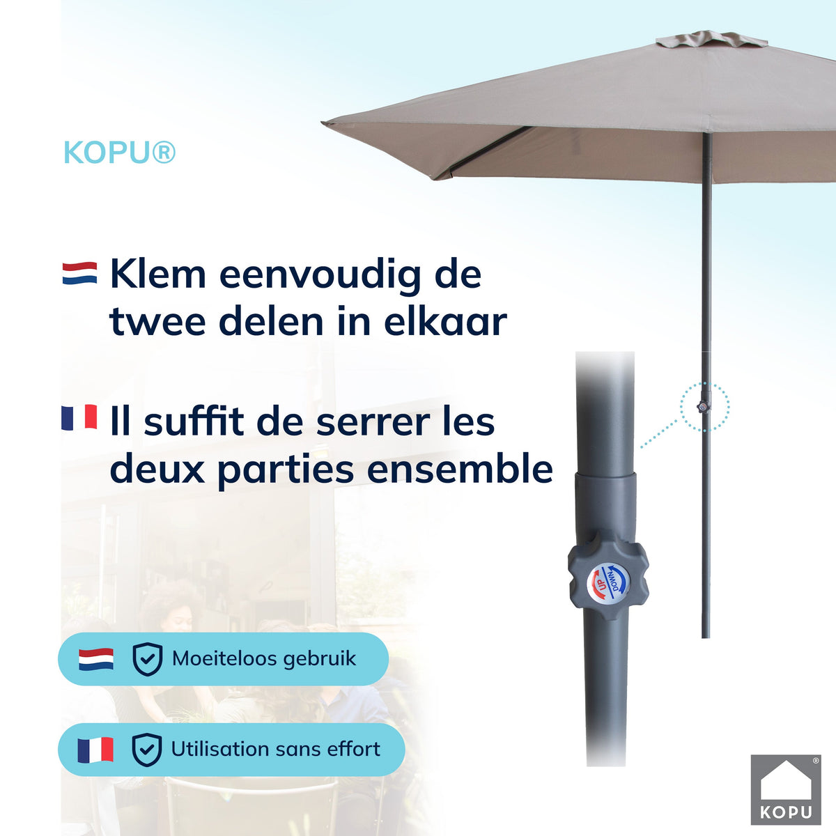Kopu® Leon Parasol Rechthoek 150x250cm met Hoes - Hoogteverstelbaar - Taupe