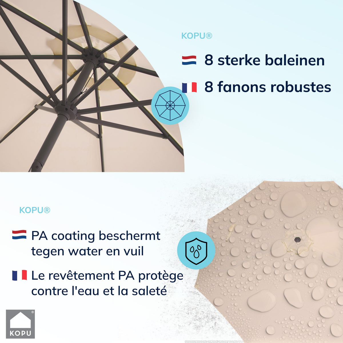Kopu® Valencia Parasol Rond 300 cm met Beschermhoes - Creme
