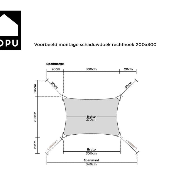 Kopu® Schaduwdoek Rechthoek 2x3 m Waterdicht - Zonnedoek - Grijs